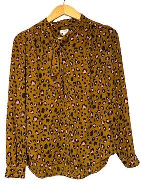 J. Crew Leopard Animal Print Blouse Bow Size XS